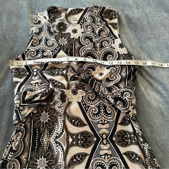 prAna Gray Paisley Floral Twist Front Summer Sheath Faux Wrap Sleeveless Dress - Picture 8 of 9